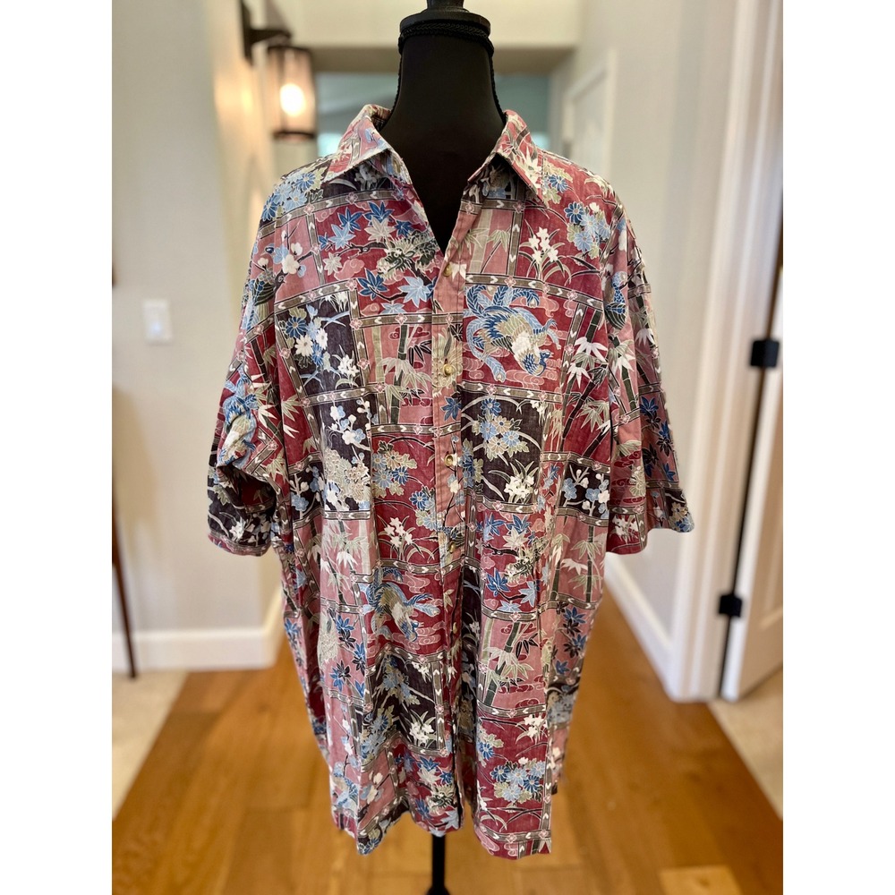Ono & Co Liberty House Hawaiian Shirt XXL Red Asian Dragon Phoenix Bamboo Cotton